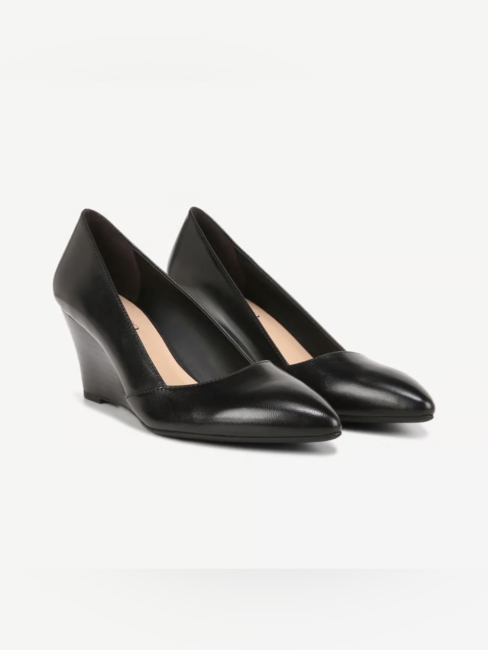 Franco Sarto Black Leather Pointed Toe Wedge Pumps